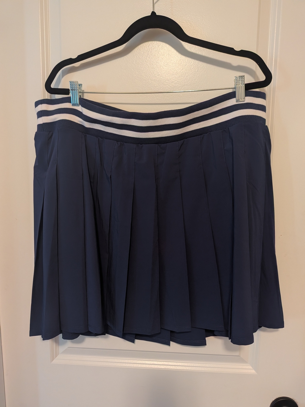 Navy Pleated Tennis Skirt with Striped Waistband